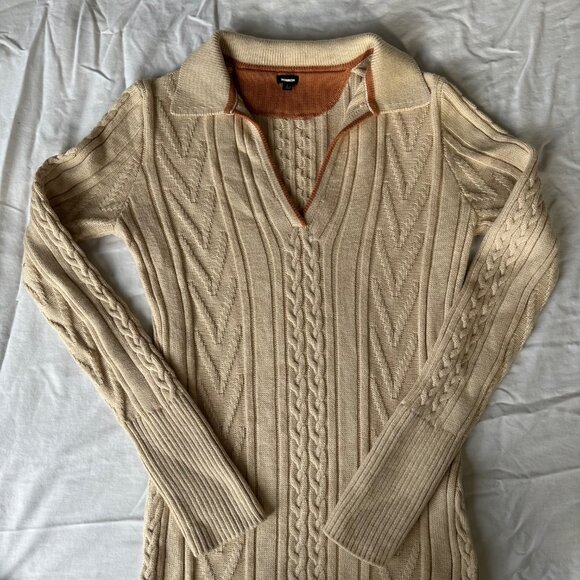 MONROW Women's Sweater Polo Dress - Off White - Size Large - Picture 7 of 9